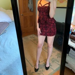 Maroon dress with black velvet